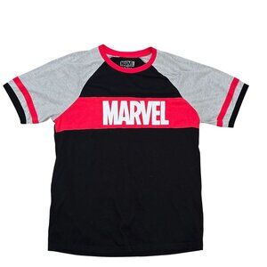 Marvel Raglan T-Shirt In Black & Gray With Red Accents & Logo super hero disney